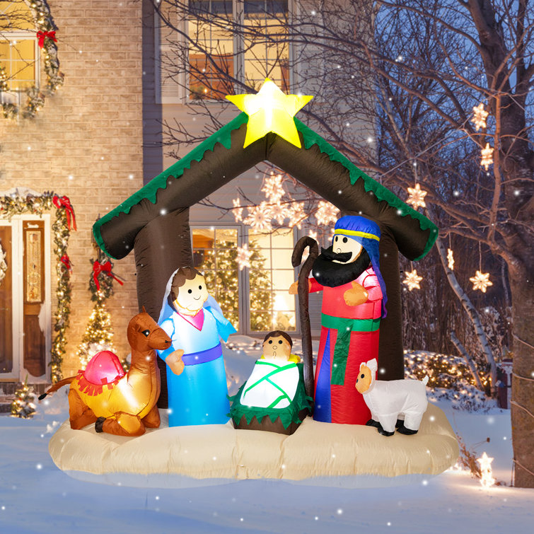 6Ft Tall Christmas Nativity Scene Manger Set With King Sheep LED Lights ...